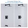 Aquacubic Shower System with Waterfall Tub 8 Inches Square Rainfall Shower Head Shower Faucet Set